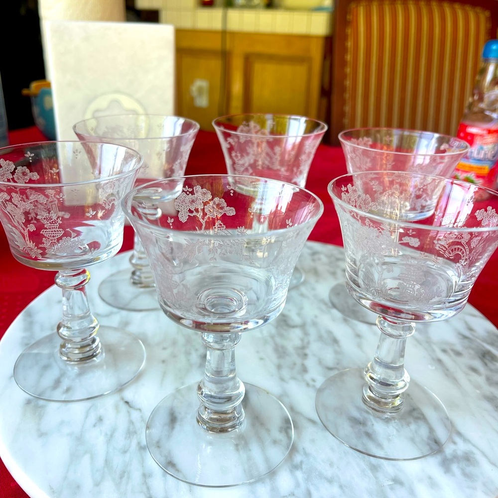Set of 6 Vintage Fostoria Willow pattern cocktail glasses
